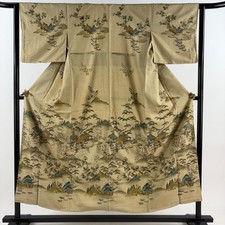 JAPANESE KIMONO TSUMUGI BEIGE 152cm 4 ft 12 in PURE SILK DD6948