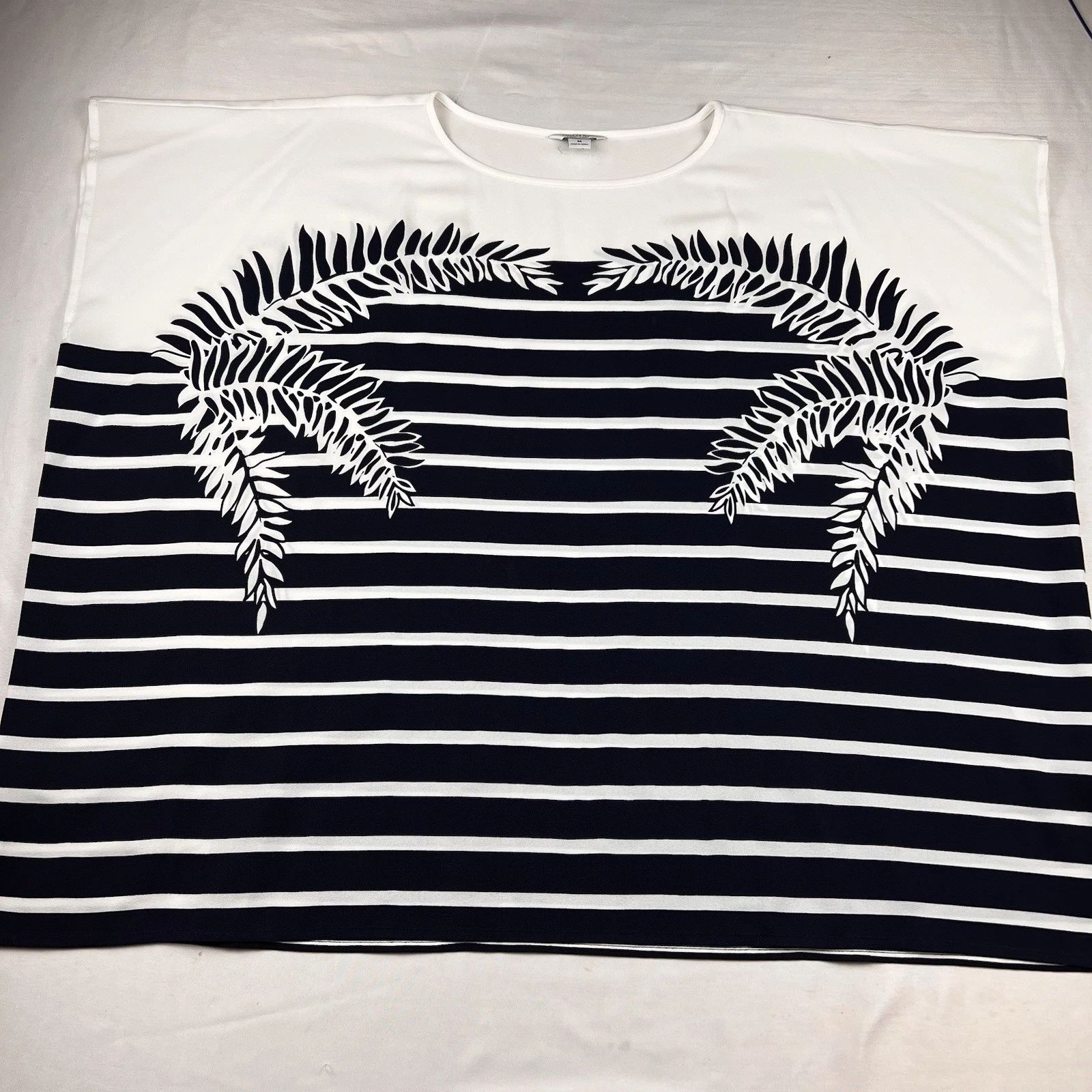 Nautica Palm Tree Striped Poncho Coverup Beach Resort Coastal Top Medium