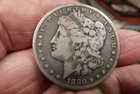 1880-CC Morgan Silver Dollar VG+/F Original Gun Metal Tone DT02