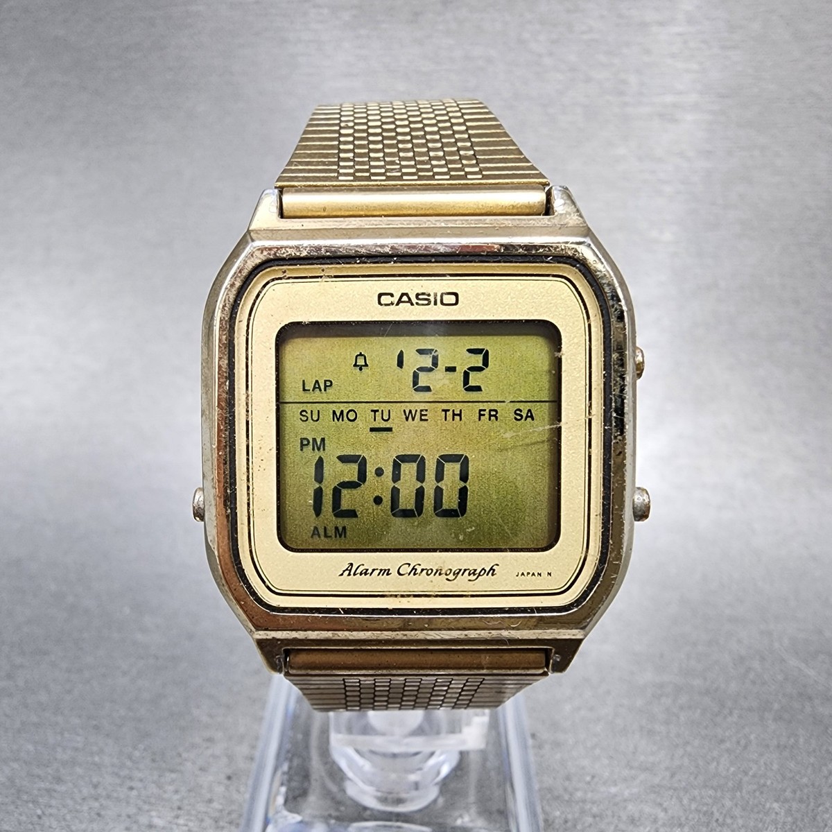 Casio SA-70G Watch Men 31mm Gold Dial Gold Tone Digital Alarm Chrono New  Battery