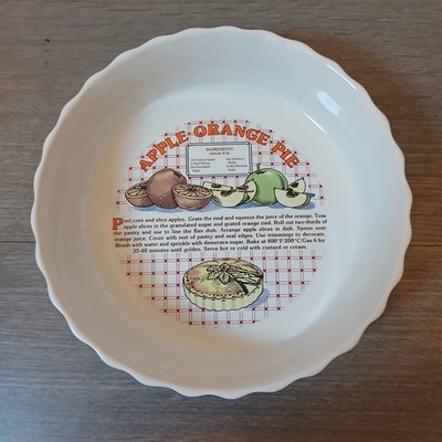 Vintage 1980er Keramik Apfel & Orange Kuchen Rezept Flan Schale Retro Kitchenalia 7''