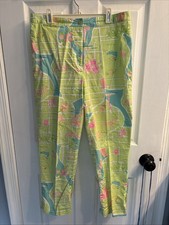 Vintage Lilly Pulitzer Palm Beach Map Print Pants Size 6 White Label Tag
