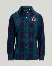 Lauren Ralph Lauren Women's Relaxed-Fit Black Watch Plaid Shirt, Green Multi, L
