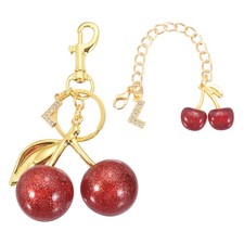 Cherry Keychain, Cherry Bag Charm Initial L Letter Charm Cute Keychain, Gold/Red