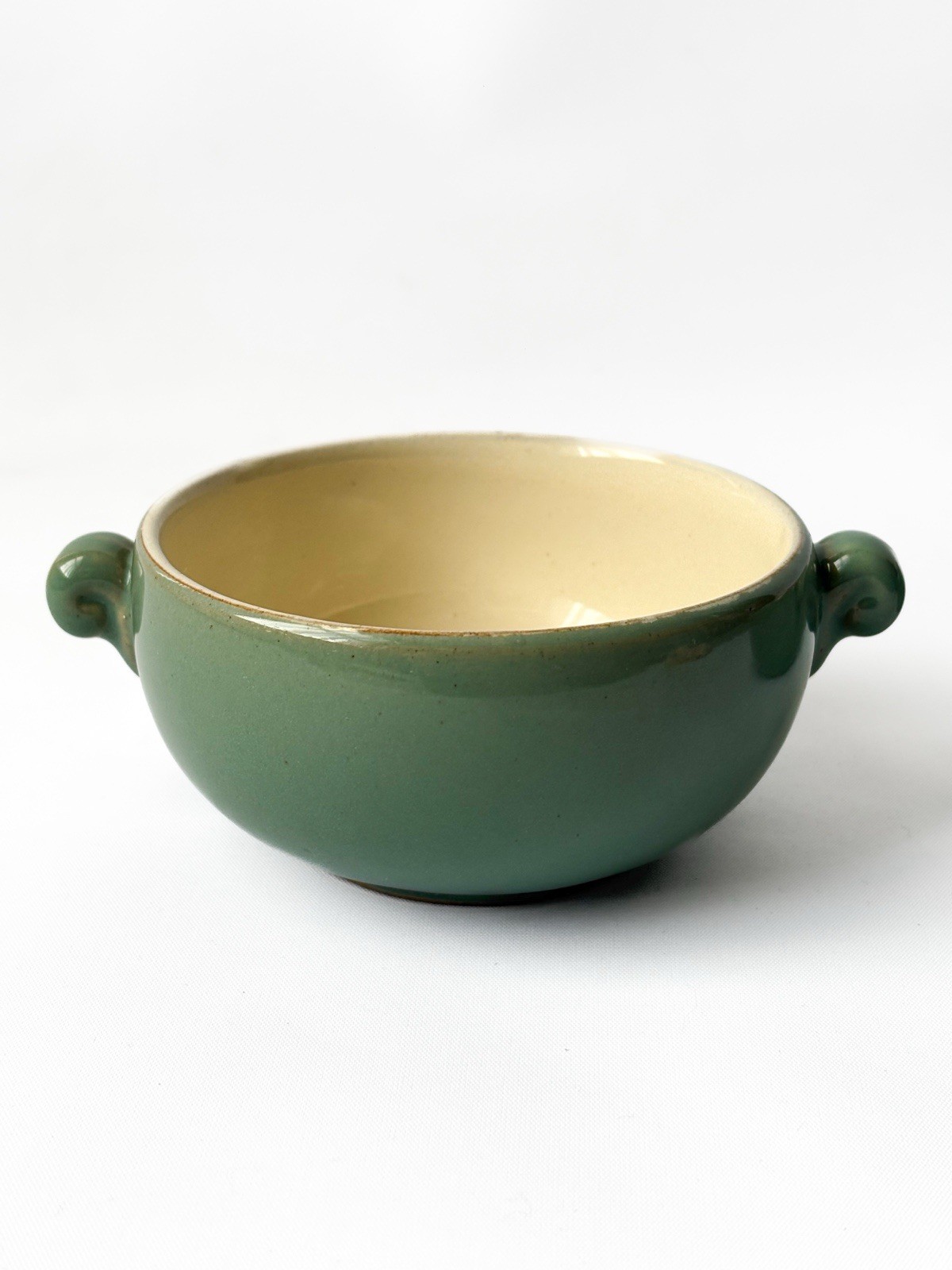 Vintage Denby Stoneware Soup Bowls Set of 2 Green Handled Bowls Made in England image 2