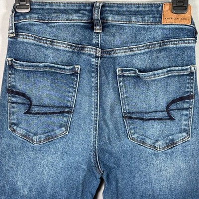American Eagle Super Hi-Rise Jegging Womens 6 Medium Wash Ripped Knee Blue Jeans