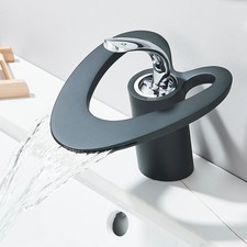 Waterfall Bathroom Faucet 1 Hole Sink Vanity Mixer Tap Single Handle Matte Black