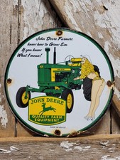 VINTAGE JOHN DEERE PORCELAIN SIGN OLD FARM TRACTOR EQUIPMENT DEALER SALE SERVICE