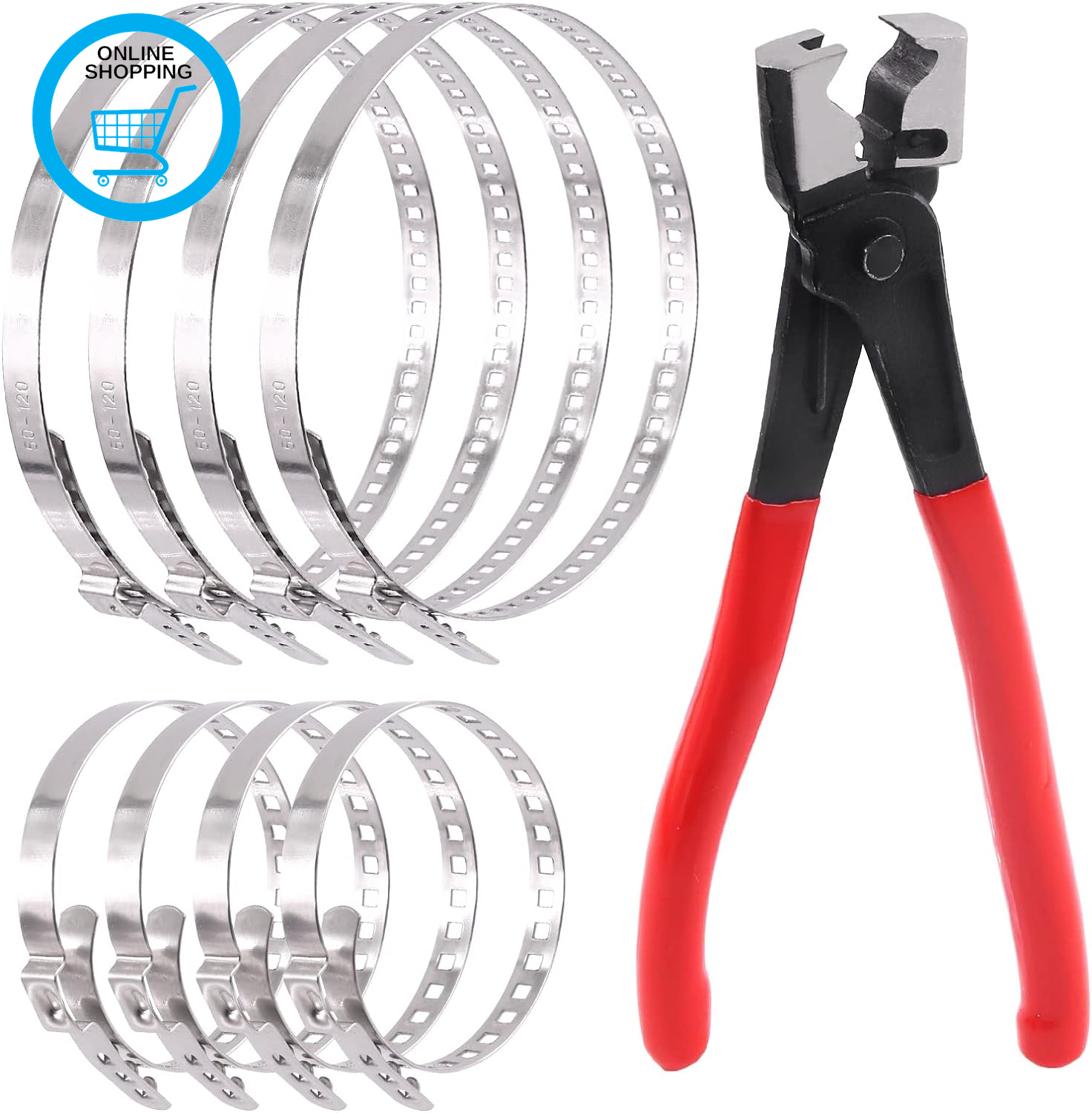 9Pcs Heavy Duty Multi-Purpose Hose & CV Boot Clamp Assortment Kit, Crimp Clamp C