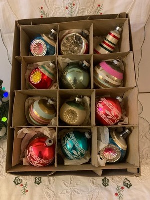 Shiny Brite Ornaments in Original Box, Vintage. Mixed Lot COLOR & SIZES, Lot 12