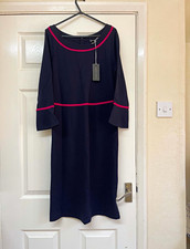BNWT Laura Ashley Navy & Fuchsia Pink Piped Shift Dress ? UK 10