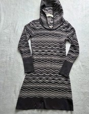 Prana Sweater Dress Meryl Hooded Chevron Black Gray Knit Size Medium
