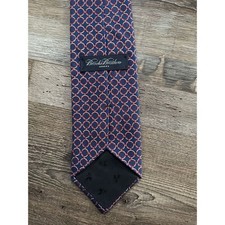 Brooks Brothers 100 Silk Tie Navy Blue and Red Italian Geoshape Pattern - RARE
