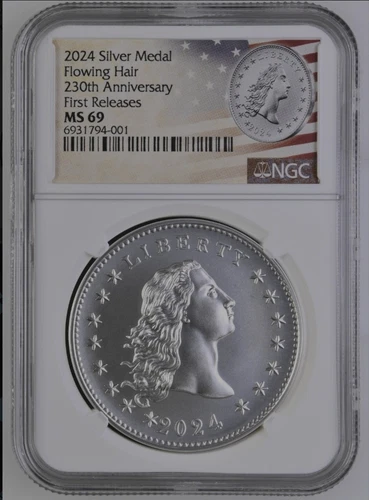 2024 Flowing Hair  Silver 230Th Anniversary Medal NGC MS69 - First Releases 001
