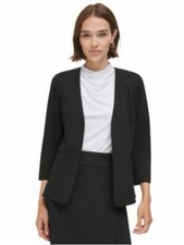 Calvin Klein Black Open-Front Blazer with Three-Quarter Sleeves