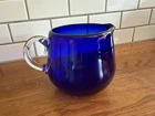 Vintage Handblown cobalt blue glass Small pitcher For Milk , Cream or Sauces