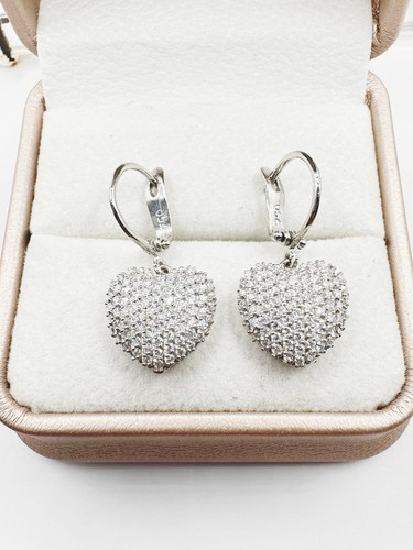 Damen Herz Paar Ohrring Echtes 18KT Weißgold 750 Brillant Diamanten,Neu - Bild 9 von 9
