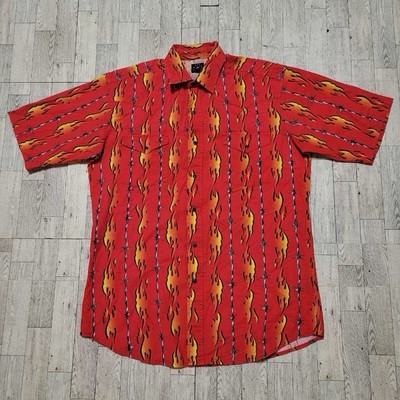 Vintage Panhandle Slim Western Barbed Wire Flame Pearl Snap Cowboy Shirt Size M