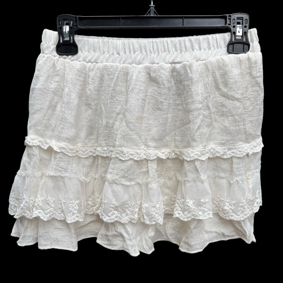 Rachael Chloe Kids Tiered Lace Mini Skirt Sz 12 Fairycore Ruffle Cream Ivory - Image 2 of 4