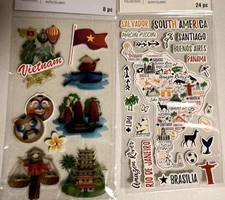 Sticker International Collection 30 Packs New 3D Scrapbook Junk Journal Travel
