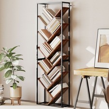 Tree Bookshelf 10 Tier Standing Bookcase for Home Office Rustic Brown and Black