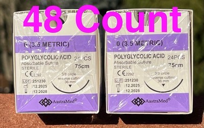 PGA Suture size 0/0, 48ct (2 Boxes) Polyglycolic Acid Veterinary Dental Surgical