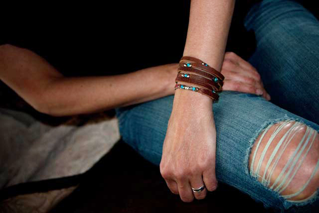Pulsera turquesa de cuero de plata esterlina personalizada envoltura turquesa para mujer