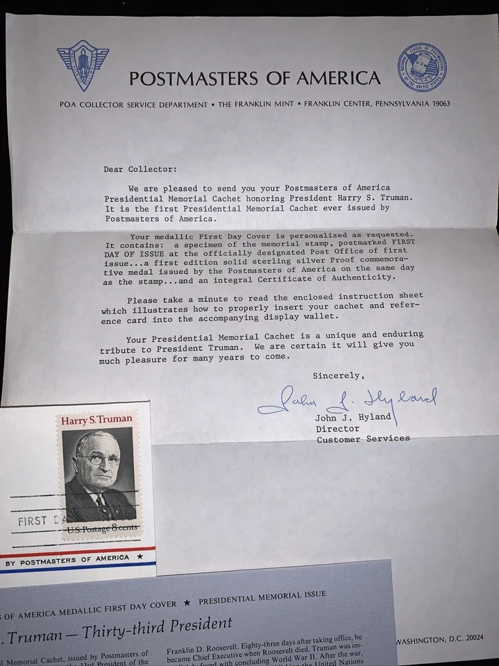 President Truman Postmasters of America Sterling Silver Proof 1st Edition - Image 4 of 4