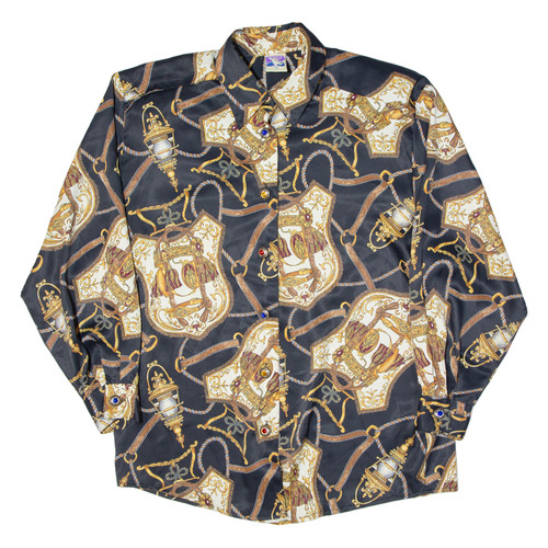 YESSICA Mens Shirt Black Crazy Pattern Long Sleeve S