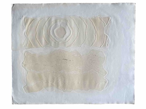 Estampado en relieve monotipo costero vintage modernista abstracto sol mar años 70 firmado - Imagen 20 de 20