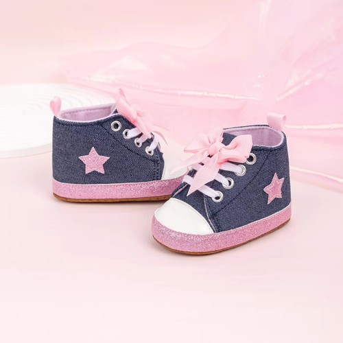 Bowknot Baby Sneaker weiche Sohle Canvas Schuhe Denim, Leopard & Regenbogen Designs - Bild 11 von 24