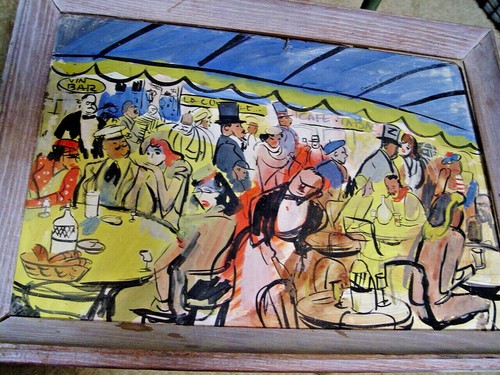 ORIGINAL PAINTING Francois "CAFE TABAC" IMPRESSIONIST MODERNIST 1951 GOUACHE - Picture 3 of 9