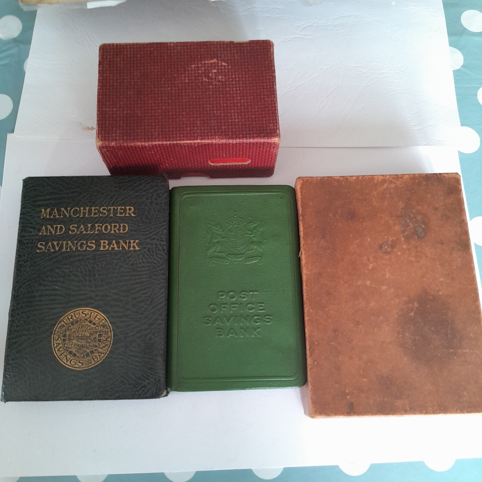 VINTAGE SAVINGS MONEY BOX. MANCHESTER & SALFORD. HALIFAX. POST OFFICE