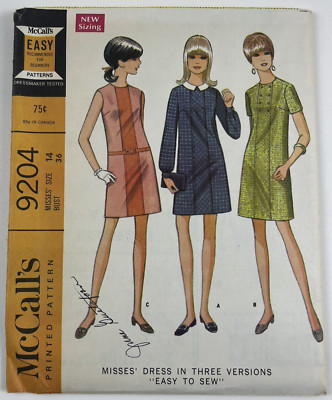 McCall's 9204 3 Color Block 60s Dresses Sz 14 36'' Bust Sewing Pattern UC FF VTG