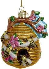 Kurt Adler Noble Gems Glass Ornament for Christmas Tree, Beehive