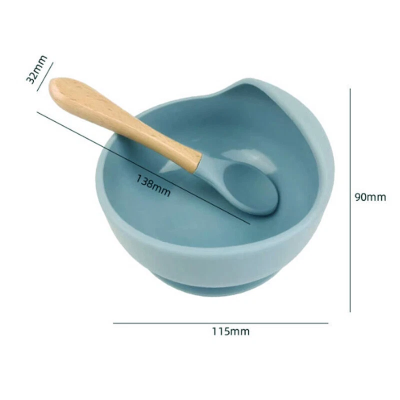 Ventosa de silicona tazón de comida complementario para bebé de grado alimenticio juego de cuchara 1x Foto 3 de 4