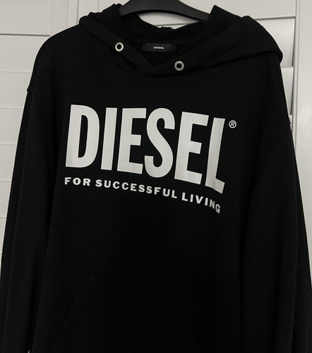 Diesel Black Dress Sweat Top Hooded Med 14 18 Logo Sold Out - Picture 2 of 8