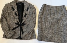 Escada Womens Wool Tweed Blazer w/ Skirt Set Black White Tan Bow Size 38 EUC