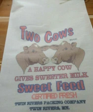  RL-47 TWO COWS Flour Bag Sack Feed Seed  Novelty Collectible