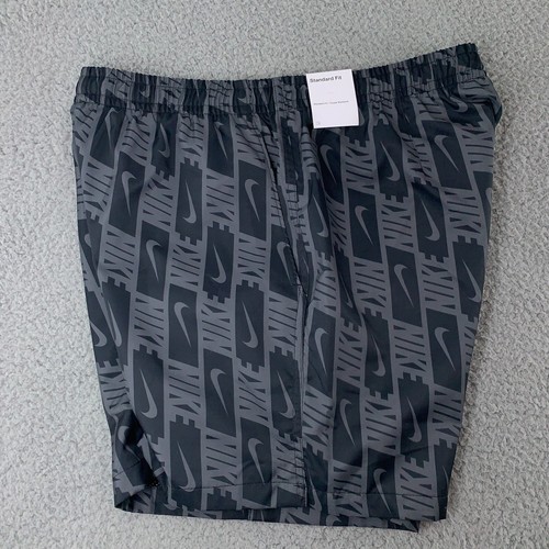Nike Shorts Men Large Black Gray Mesh Lined Trunks Allover Nike Swoosh Print NEW - Picture 4 of 14