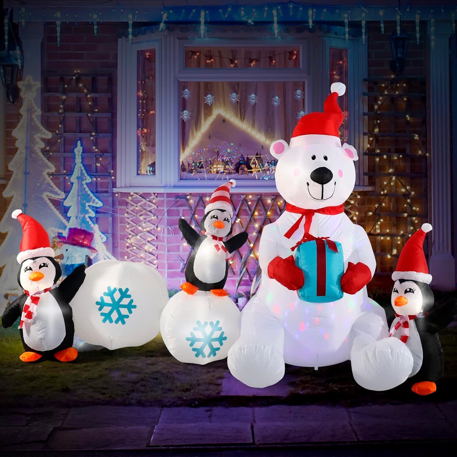 Inflatable Christmas Decorations, SHDEJTG 10FT Snowman Polar Bear Snowball Blow