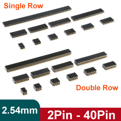 2.54mm 0.1'' PCB Header Vertical Female Socket Connector - Single Double Row