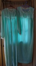 Vintage 2pc Robe  Nightgown LIquid Mint Green Barbizon size Large