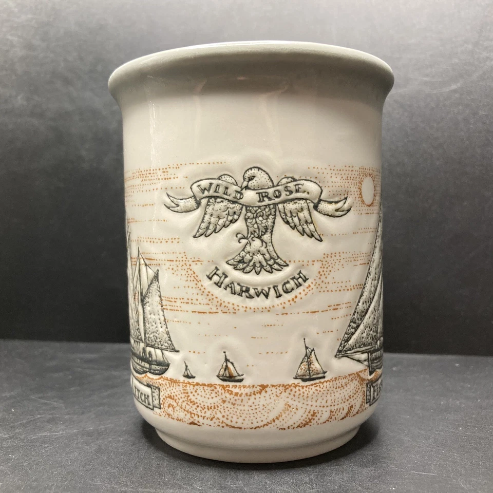 Vintage Biltons Fishing Ketch Wild Rose Harwich Embossed Ceramic Mug England - Image 2 of 4