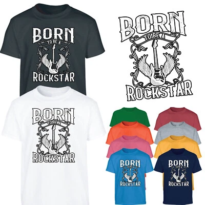 Born To Be A Rockstar Jungen T-Shirt Gitarre Musik Rock n Roll Mädchen Kinder Geschenk