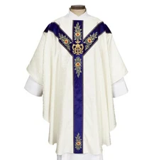 Marian Chasuble and Stole, Jacquard/Embroidered Velvet Chasuble Vestment