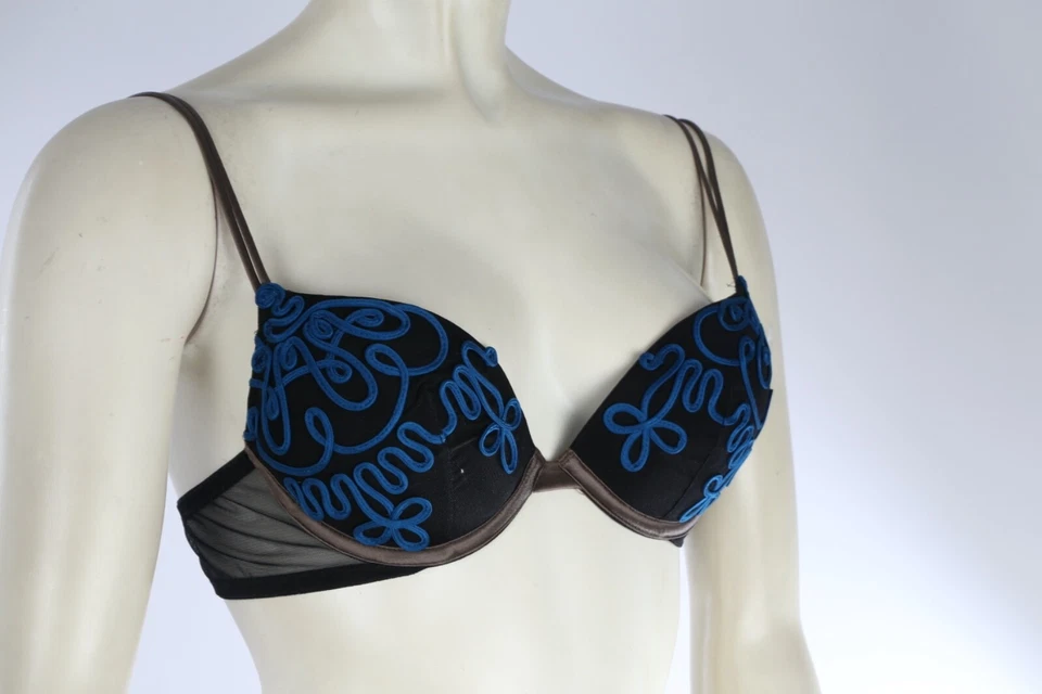 Sujetador acolchado negro detallado con correa azul La Perla talla US 34 B EU 75 Foto 4 de 4