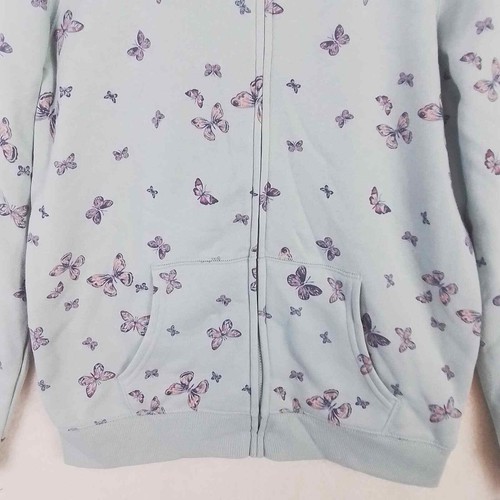 OshKosh Fleece Lined Full Zip Hoodie Girls Size 14 in Green w/ Butterfly Theme - Picture 5 of 13