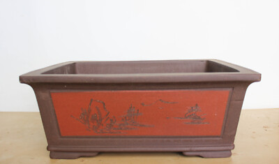 Chinese Guangzhou Unglazed Rectangle 19.75''L x 14.5''W x 8''H Ceramic Bonsai Pot