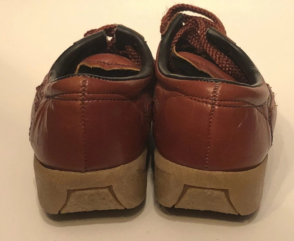 Charm Step Talla 5.5 Naranja Marrón Imitación Cuero Crepé Suelas Cordones Cuña Zapatos Años 70’s Foto 4 de 4